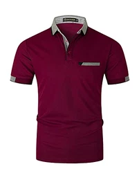 Herren Poloshirt Baumwolle Kurzarm Shirt klassisch Plaid T-Shirt,Rot 01,M