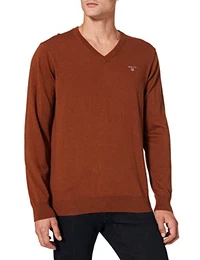 Herren Cotton Wool V-Neck Pullover, Chocolate Brown, M
