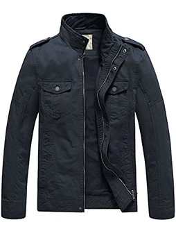 WenVen Herren Militär Jacke Klassisch Fracht Jacke Stehkragen Übergangsjacke Leicht Outdoor Jacke Mantel Cargo Stiel Oberbekleidung Navy