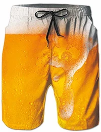 Badeshorts für Männer 3D Schnell Trocknend Bier Badehose Lustig Coole Hawaii Badehose Gelb M