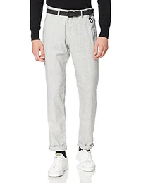 Herren Straight Chino Hose mit Gürtel 1020451, 27898 - Silver Grey Check, 32W / 32L