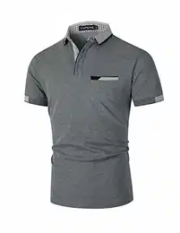 Poloshirt Herren Kurzarm Baumwolle mit Brusttasche Polohemd Regular Fit Basic Streifen Tennis Golf T-Shirt,Dunkelgrau 3,M