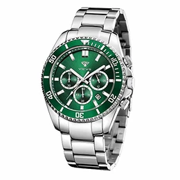 Herrenuhr VICVS Chronograph Analog Quarz wasserdichte Edelstahluhr Herren Große Leuchtende Business Date Uhr (Argento Verde)