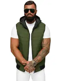 Herren Weste Steppweste Kapuze Vest Ärmellos Jacke Übergangs Daunenweste Herrenweste Steppweste Sportweste Übergangsjacke Bodywarmer Outdoor 777/1309KA GRÜN M