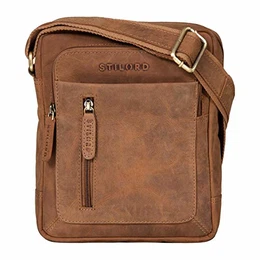 'Jamie' Herren Ledertasche Umhängetasche klein Vintage Messenger Bag Herrenhandtasche für 9.7 Zoll iPad Moderne Leder Schultertasche für Männer, Farbe:tan - Dunkelbraun