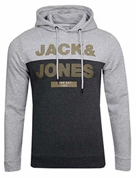 Herren JCORETAIL Sweat Hood NOV LTN Kapuzenpullover, Light Grey Melange/Detail:New Light Grey Melange/SCAN Print, M