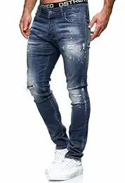 Jeans Herren Destroyed Hose Jeanshose Männer Slim Fit Stretch Denim 2081-1001 (34-30, 1507 Blau)
