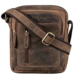 'Jamie' Herren Ledertasche Umhängetasche klein Vintage Messenger Bag Herrenhandtasche für 9.7 Zoll iPad Moderne Leder Schultertasche für Männer, Farbe:Calais - braun