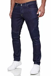 Herren Denim Biker-Jeans im Destroyed Look Slim Fit 16517 (32/32, Dunkelblau)
