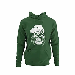 Skater Hoodie Totenkopf Kapuzenpullover Unisex für Männer Motiv Skull Wearing Hat Herren Kapuzensweatshirt Gr. S-5XL (Bottle Green, M)
