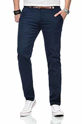 Maurelio Modriano Herren Designer Chino Stoff Hose Chinohose MM015 Dunkelblau (MM015)