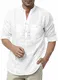 COOFANDY Herren Leinenhemd Langarm Modern Baumwolle Slim Fit Hemd Business Freizeit Urlaub Strand Henly Shirt,Weiß,M