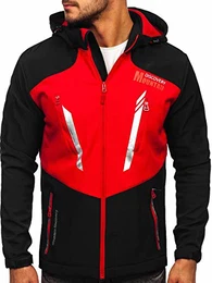 Herren Softshelljacke Übergangsjacke mit Kapuze Regenjacke Funktionsjacke Winddicht Wasserdicht Sportjacke Trekkingjacke Atmungsaktiv Outdoor Style J.Style HH022 Schwarz-Rot M [4D4]