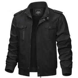 Frühling Winter Herren Baumwoll Stehkragen Winddichte Jacke Multi-Taschen Militärische Taktische Jacke Schwarz, X-Large