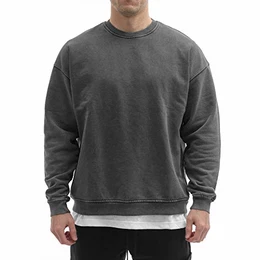Vintage Oversize Hoodie Herren Sweater Kapuzen Pullover 500 GSM Baumwolle - French Terry (Vintage Black Sweater, L)