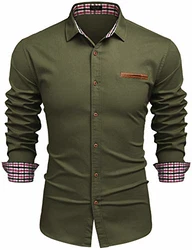 COOFANDY Herren Jeanshemd Langarm Slim Fit Denim Shirt Armeegrün