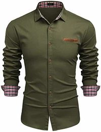 Herren Hemd Langarm Jeanshemd Denim Shirt Langarmhemd Cowboy-Style Freizeithemden Mit Karierter Kragen Businesshemd Armeegrün M