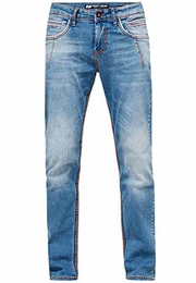 Jeanshose Herren Jeans Hose 'New York' Dicke Naht 'Rusty Neal' Stone-Washed Kontrast Neon, Hosengröße:31W / 32L, Denim Color:8323-48