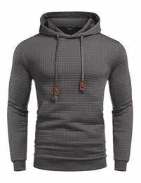 Herren Kapuzenpullover Hipster Gym Langarm Kordelzug Karierten Jacquard Pullover Hoodies Dunkelgrau-mit Tasche M