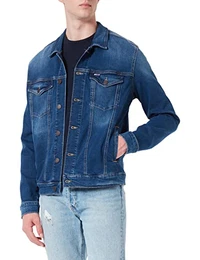 Tommy Jeans Herren Jeansjacke Trucker Jacket Stretch, Blau (Wilson Mid Blue Stretch), L