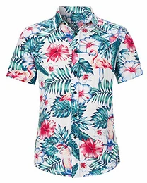 Hawaii Hemd Männer Funky Hawaiihemd Herren Kurzarm Lässig Button Down Baumwolle Hawaii-Print Flamingo Blumen M