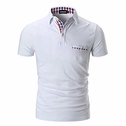 Herren Poloshirt Kurzarm Einfarbig Freizeit Plaid Spleißen Golf T-Shirt,Weiß,M