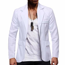 Sakko Herren Jackett Slim Fit Männer Mantel Hochzeit und Party Business Casual One Button Suit Blazer Lässige Blazer Mens Top Coat Outwear Weiß M