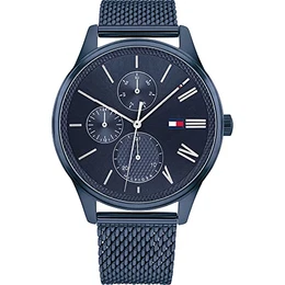 Tommy Hilfiger Multi Zifferblatt Quarz Uhr für Herren mit Blaues Edelstahl-Mesh-Gliederarmband - 1791872