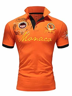 Amaci&Sons Herren Poloshirt Basic Kontrast Monaco Stickerei Polohemd T-Shirt (5108) Orange