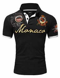 Amaci&Sons Herren Poloshirt Basic Kontrast Monaco Stickerei Polohemd T-Shirt (5108) Schwarz