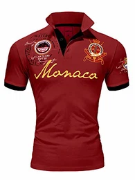 Herren Poloshirt Basic Kontrast Monaco Stickerei Kurzarm Polohemd T-Shirt 5108 Bordeaux M