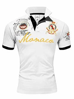 Amaci&Sons Herren Poloshirt Basic Kontrast Monaco Stickerei Polohemd T-Shirt (5108) Weiß