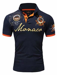 Amaci&Sons Herren Poloshirt Basic Kontrast Monaco Stickerei Polohemd T-Shirt (5108) Navyblau