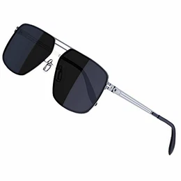 Herren Sonnenbrille Polarisierte Fahrenbrille - Ultra Leicht rechteckiger Edelstahlrahmen UV400 Schutz 9771 Gun+Grey