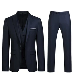 Herren 3 Teilig Anzug 2-Knopf Slim Fit Anzüge Modern Sakko Weste Hose für Business Hochzeit, Knall Blau, M