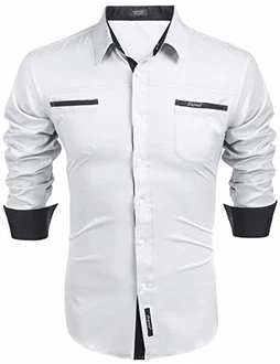 COOFANDY Herren Langarmhemd Slim Fit Freizeit Kentkragen Hemd Weiß COOFANDY Herren Langarmhemd Slim Fit Freizeit Kentkragen Hemd Weiß