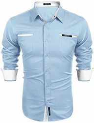 COOFANDY Herren Langarmhemd Slim Fit Freizeit Kentkragen Hemd Blau