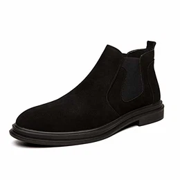 Herren Freizeitstiefel Wildleder Leder Runde Zehen Chelsea Stiefel Slip-On Schuhe Herbst Winter Plattform Schuhe Herren Kurze Stiefel