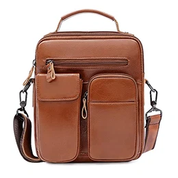 Umhängetasche Herren Kleine Tasche Leder Schultertasche Männer Handtasche Handytasche Crossbody Messenger Bag Herrentasche zum Umhängen - Braun