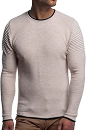 Herren Feinstrick-Pullover für Winter und Übergang • Herren Longsleeve mit gerippten Ärmeln • Herren Langarmshirt Rundhals-Pullover für Herren 7757 Beige M
