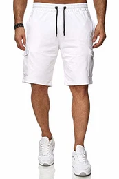 Kurze Hose Herren Cargo Bermuda Shorts Jogginghose Sport-Hose RS-5069 (2XL, Weiß)