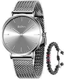 Herren Uhren Unisex Uhr Silber Uhren Edelstahl Wasserdicht Minimalistische Analog Quarz Mode Herrenuhr