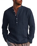 LVCBL Herren Freizeithemd Henley Normal Geschnittenes Stehkragenhemd Marine