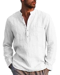 LVCBL Herren Freizeithemd Henley Normal Geschnittenes Stehkragenhemd Weiß