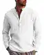 LVCBL Hemd Herren Langarm Henley Sommerhemd Herren Freizeithemd mit Brusttasche Regular Fit Men Shirts Weiß M