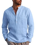 LVCBL Herren Freizeithemd Henley Normal Geschnittenes Stehkragenhemd Himmelblau