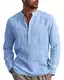 LVCBL Leinenhemd Herren Langarm Freizeithemden Regular Fit Alltagskleidung Himmelblau M
