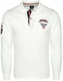 Langarm Poloshirt für Herren M, Blau 100% Baumwolle • Herren Langarmshirt mit Stickerei • Angenehmes Regular Fit Longsleeve 3438 White M