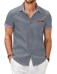 Herren Hemden Kurzarm Jeanshemd Freizeithemden Kurzarm Sommer Hemd Denim Hemd Slim Fit Cowboy Shirt Kurzarmhemd Business Hemd für Herren Hemd Männer Hellgrau L