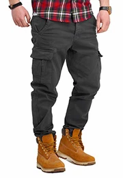 Herren Cargohose Chino Jeans-Hose JN-3844 [Schwarz, W32/L32]
